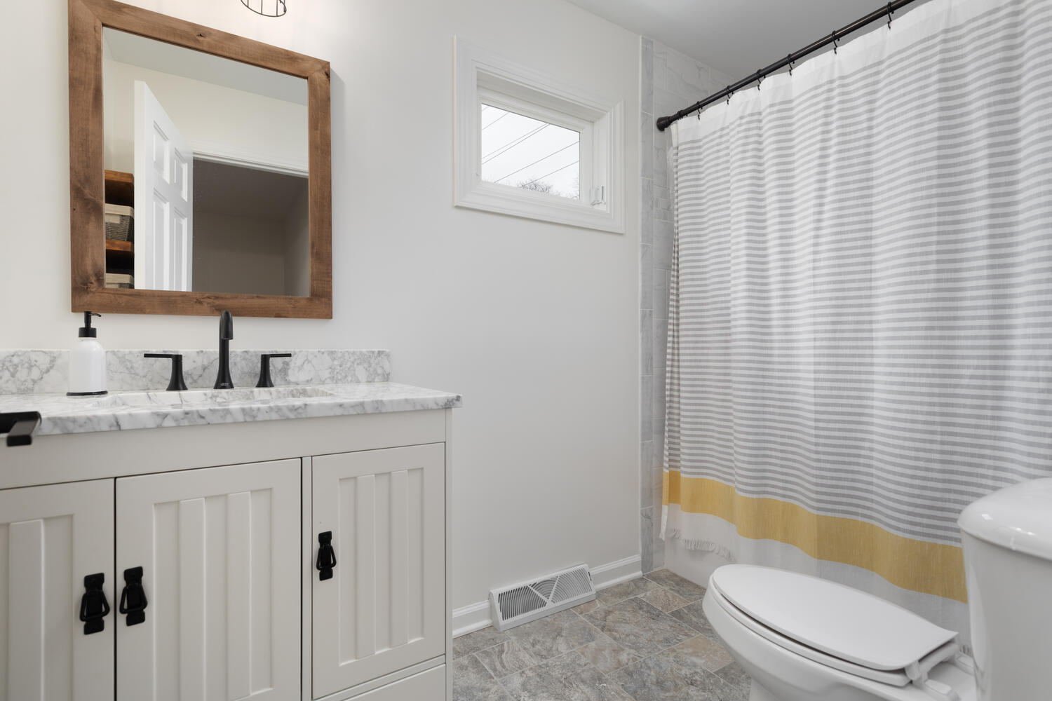 1029 Anne Road Naperville, IL 60540 - Photo 23 of 48 a bathroom with a granite countertop sink toilet and mirror