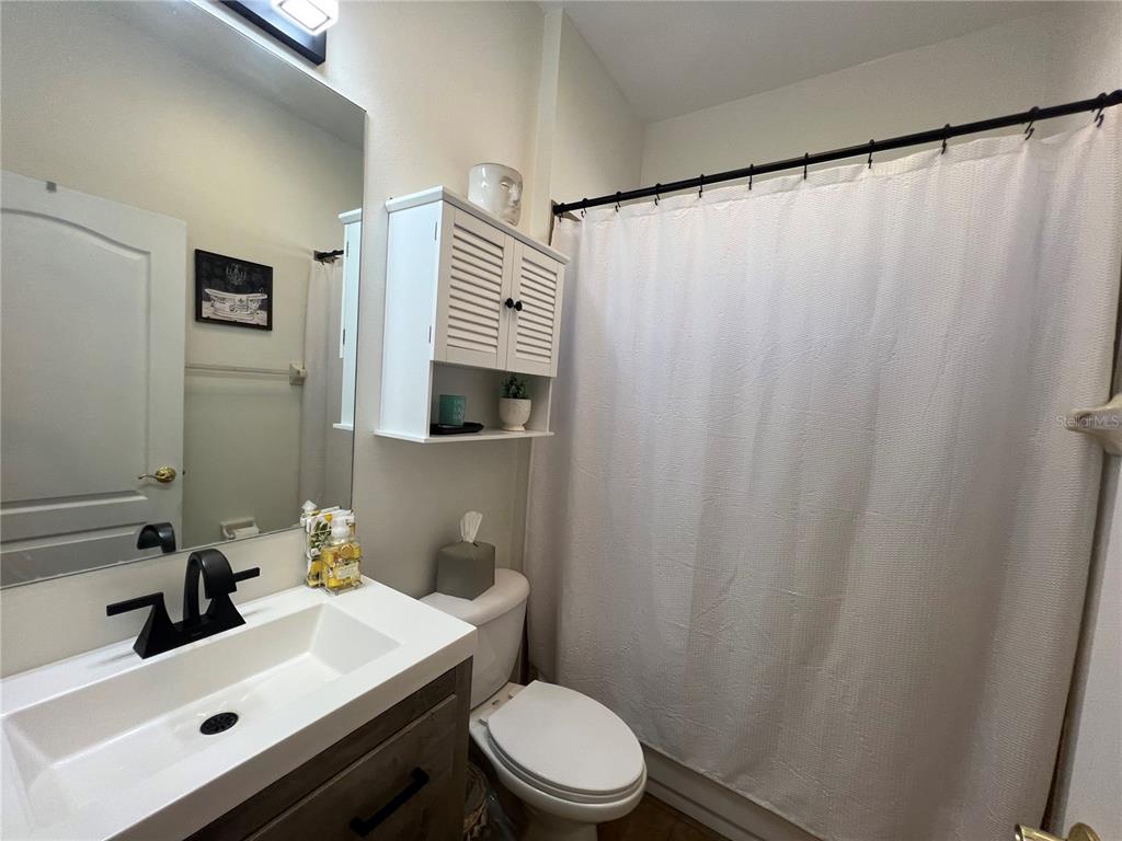 24401 Manchester Trail Port Charlotte, FL 33980 - Photo 33 of 47 a bathroom with a sink a toilet and shower curtain