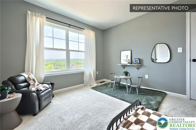 a living room with furniture rug and window