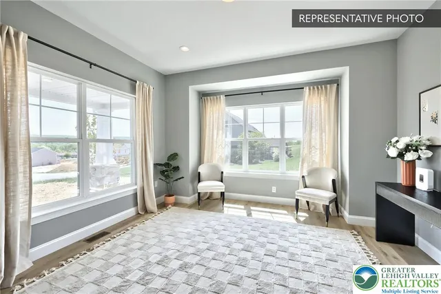 a living room with a large window