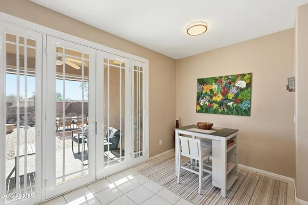 a workspace with furniture and window