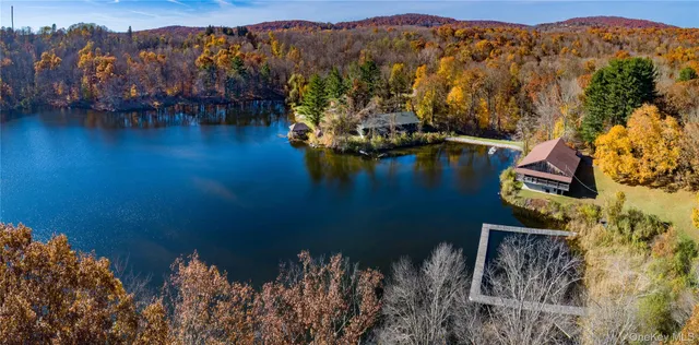 a view of a lake with a mountain in the background