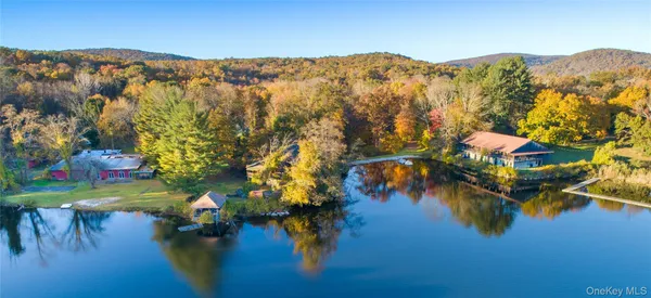 a view of a lake with a mountain in the background