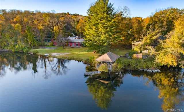a view of a lake with a mountain in the background