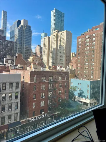 a view of a building from a balcony