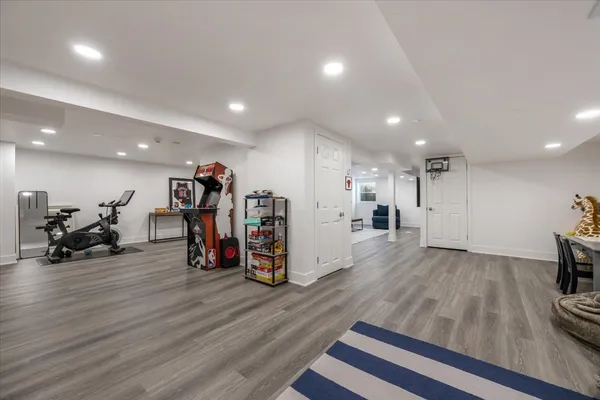 a view of a room with gym equipment