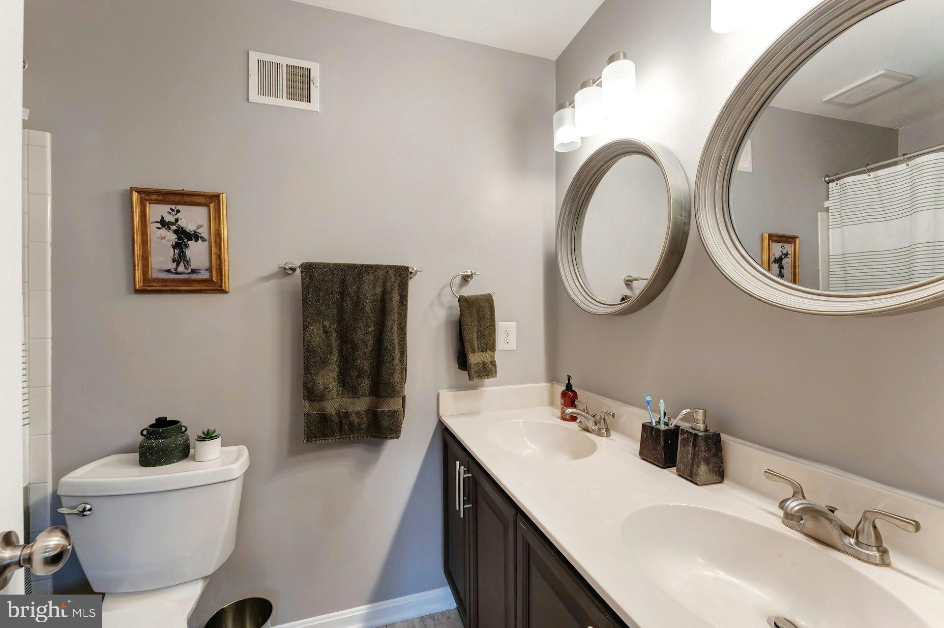 43602 Blacksmith Square Ashburn, VA 20147 - Photo 18 of 33 a bathroom with a toilet a sink and a mirror