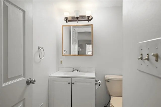 a bathroom with a sink toilet and vanity