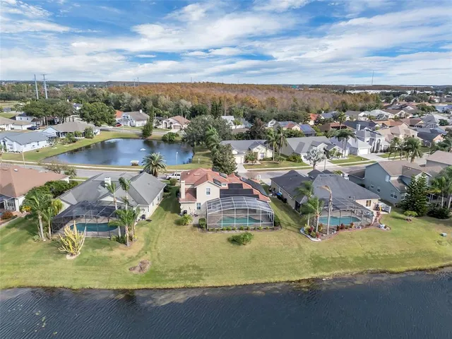 a view of a lake with a city