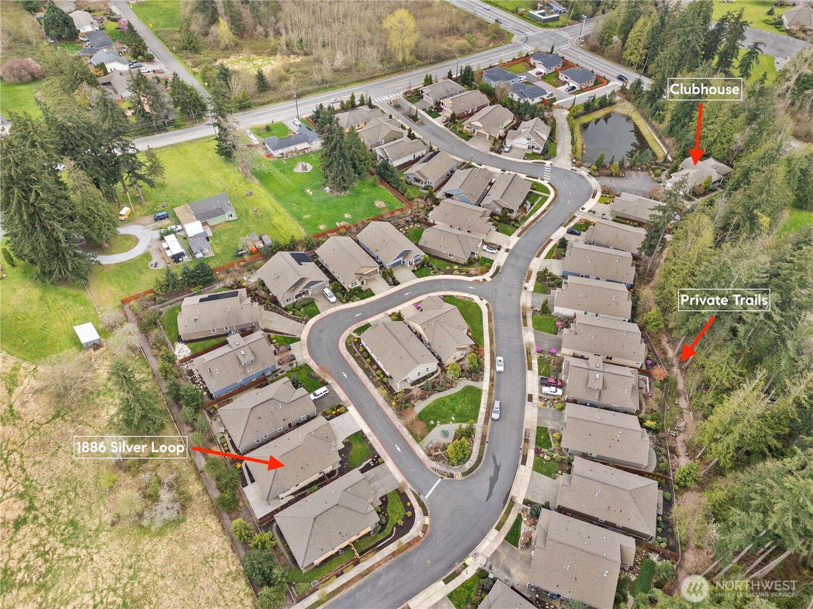 1886 Silver Loop Mount Vernon, WA 98274 - Photo 35 of 36 an aerial view of a house with a swimming pool and outdoor seating