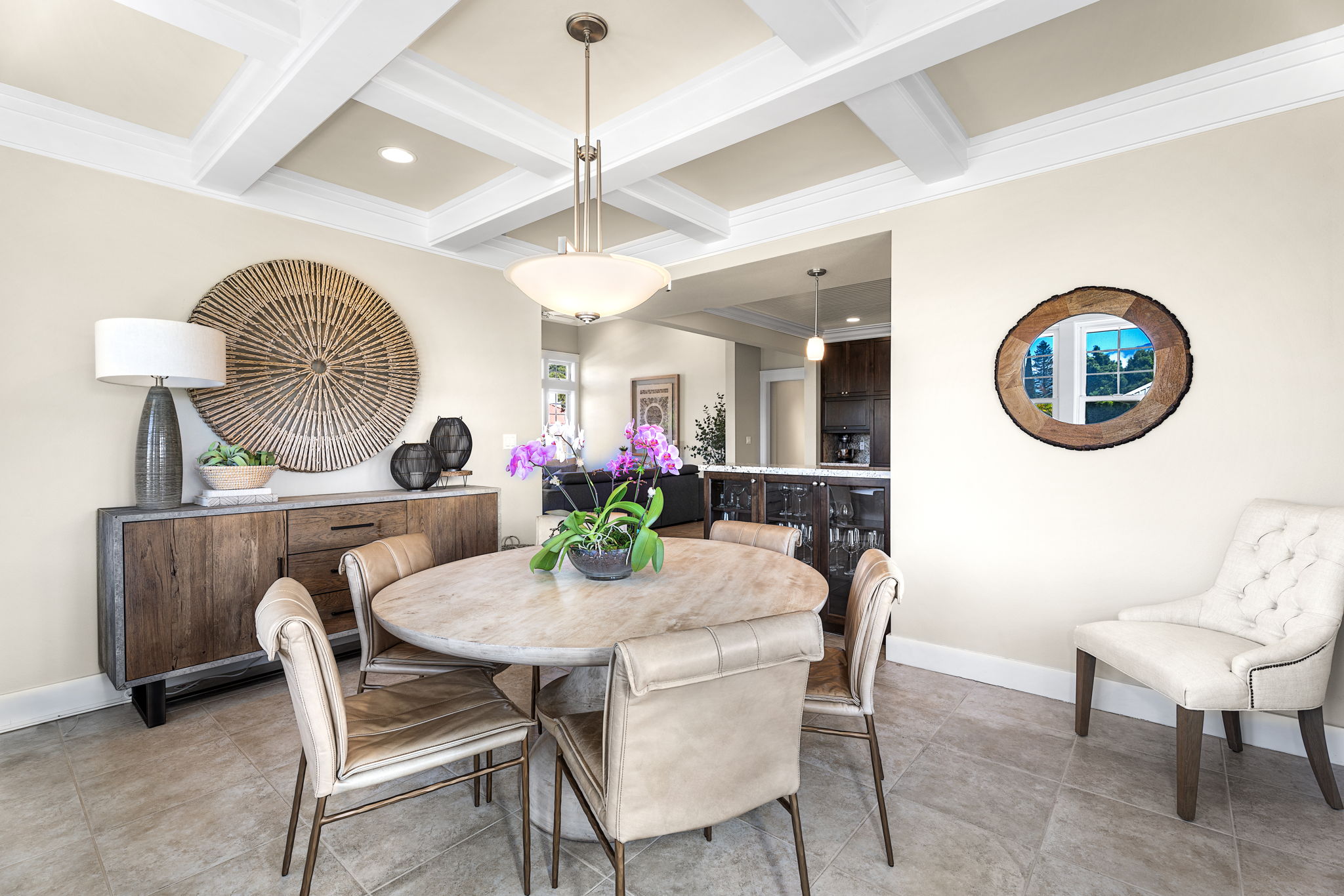 65-1294 Hoku Road Kamuela, HI 96743 - Photo 17 of 30 a dining room with furniture a potted plant and a chandelier