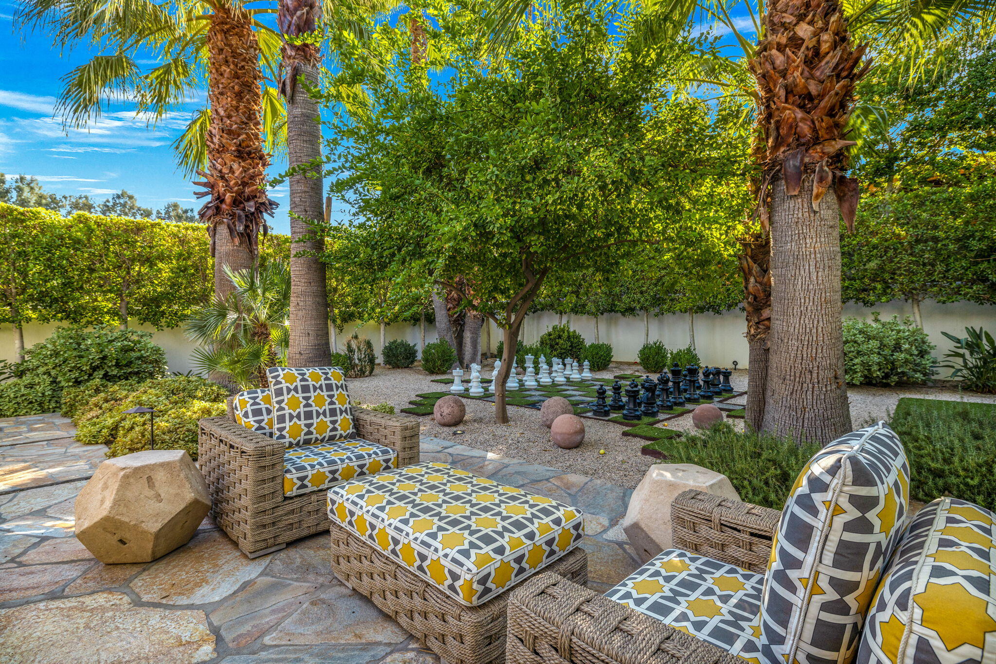 535 North Belardo Road Palm Springs, CA 92262 - Photo 33 of 45 a view of backyard with outdoor seating and green space