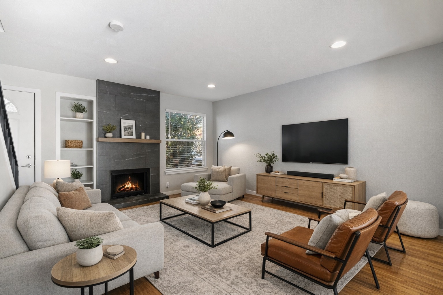 a living room with furniture and a flat screen tv