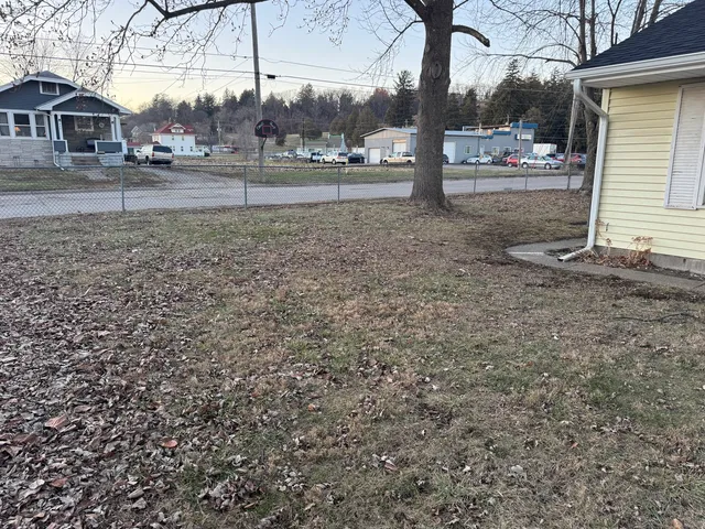 a view of yard with tree in it