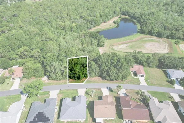 a aerial view of a house with yard and trees