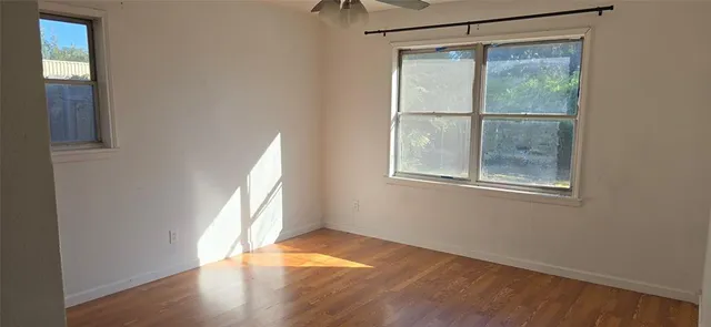 a view of a small space with a window