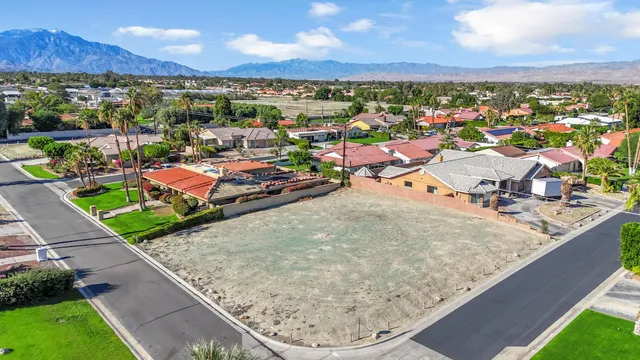 an aerial view of a and a yard