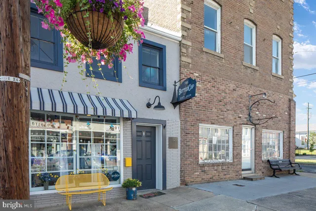 a view of a building with a door