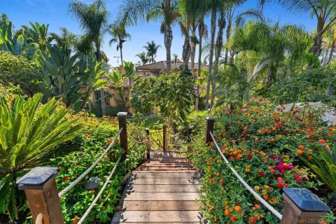 a view of a garden with flowers