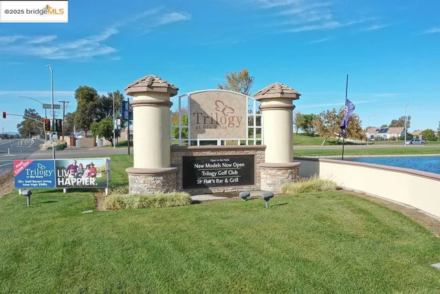 a front view of a house with garden and statue