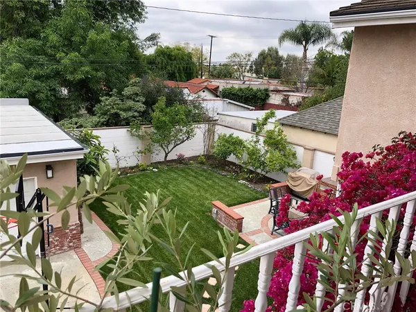 an outdoor space with seating area
