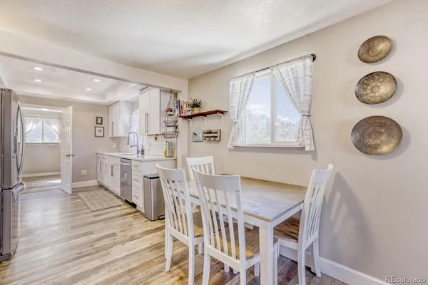 a view of kitchen and windows