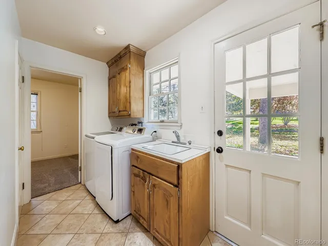 a view of a park with large trees