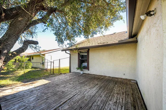 a view of a backyard with a large tree