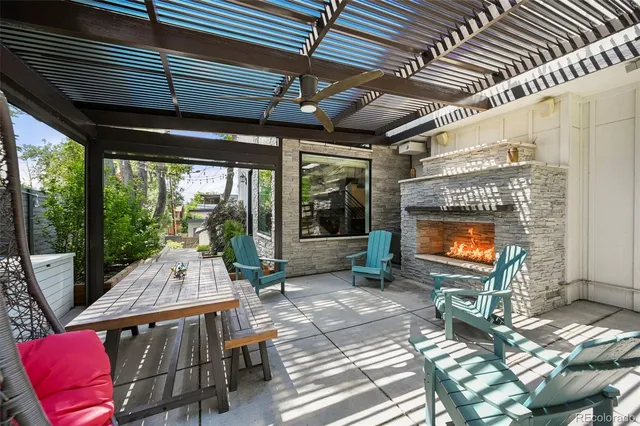 a outdoor space with lots of furniture and garden view