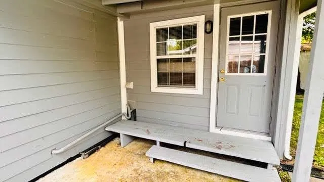 a view of a bathtub in a room