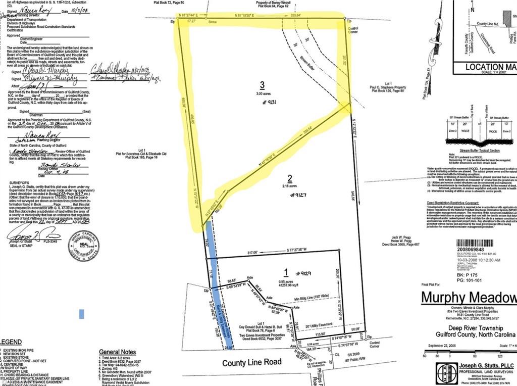 9131 County Line Road Kernersville, NC 27284 - Photo 4 of 4 Survey with highlighted easement