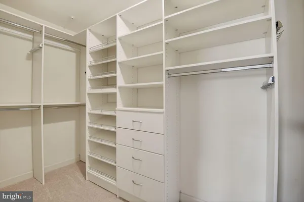 a view of walk in closet with empty racks