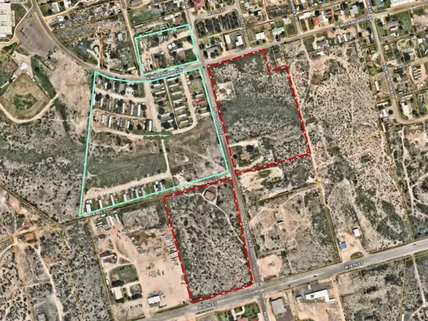 a view of a dry yard with lots of trees