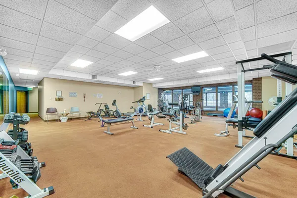 a view of a room with gym equipment