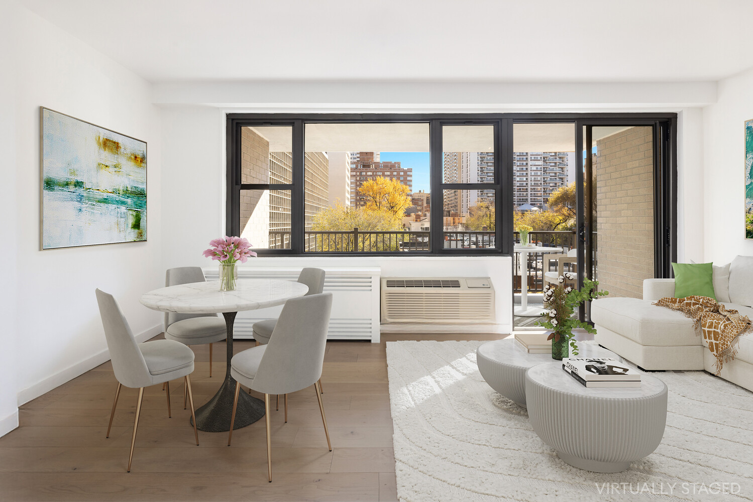 175 West 95th Street, Unit 7A Manhattan, NY 10025 - Photo 1 of 11 a view of a dining room with furniture large windows and wooden floor