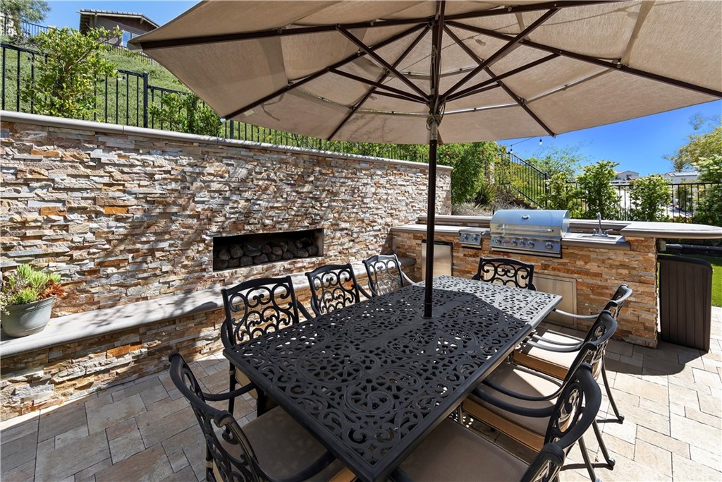 28504 Farrier Drive Valencia, CA 91354 - Photo 7 of 45 a view of a patio with a table and chairs under an umbrella