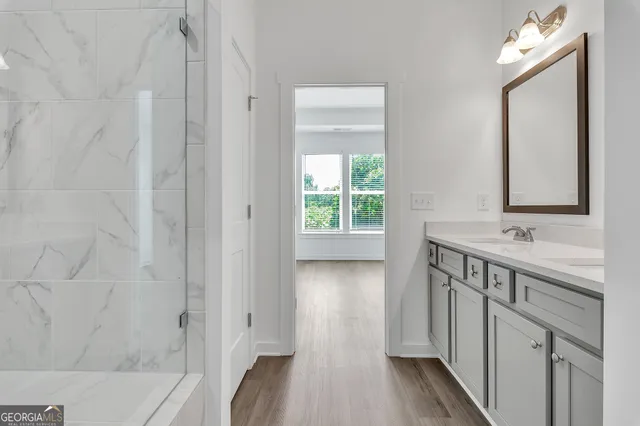 a view of a room with racks on the wall