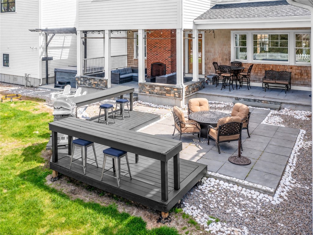 116 Nayatt Road Barrington, RI 02806 - Photo 46 of 48 Patio, covered seating area with fireplace, hot tub, and grilling area