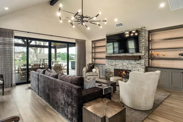a living room with furniture fireplace and a flat screen tv