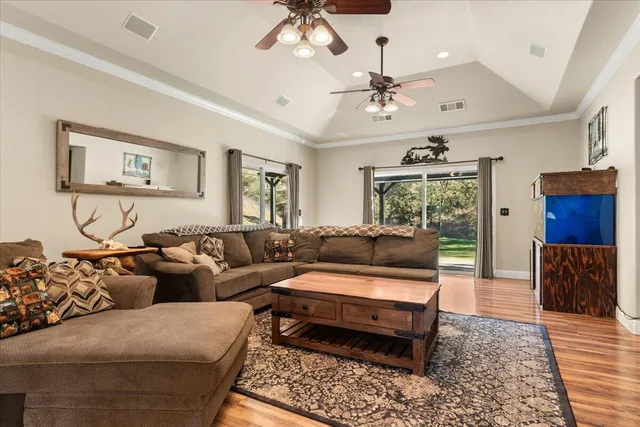 a living room with furniture and a rug