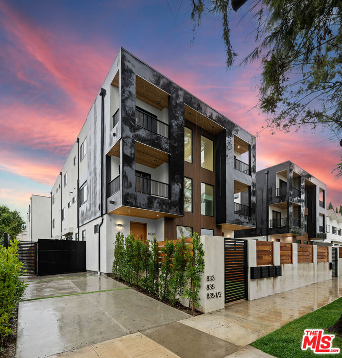 a front view of a multi story building