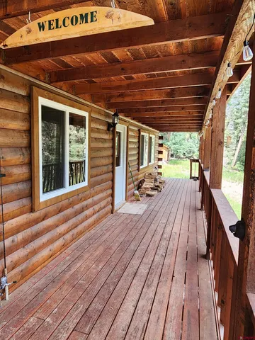 a porch with seating space