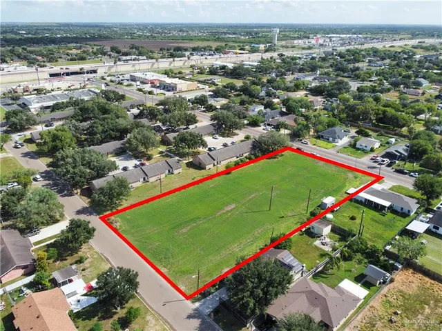 an aerial view of a pool