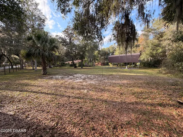a view of a yard with a tree