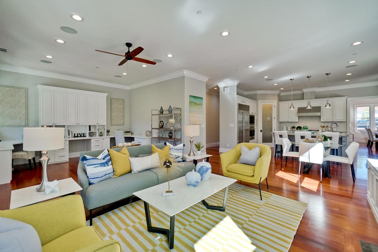 1650 Crestview Drive Los Altos, CA 94024 - Photo 25 of 50 a living room with lots of furniture kitchen view and a wooden floor
