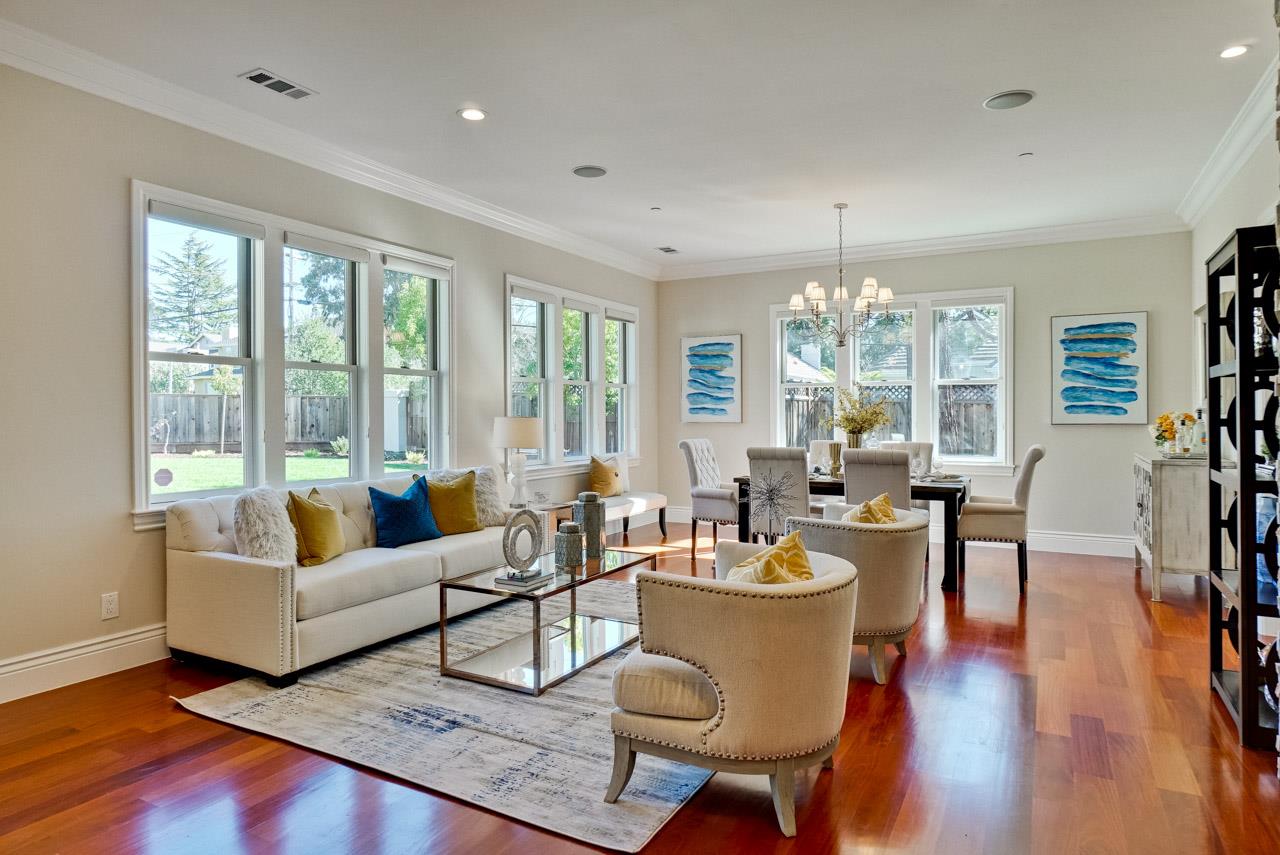 1650 Crestview Drive Los Altos, CA 94024 - Photo 9 of 50 a living room with furniture and a chandelier