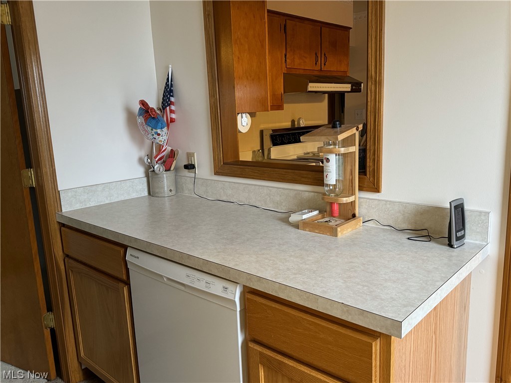 3215 Grill Road Clinton, OH 44216 - Photo 14 of 36 Kitchen with wall chimney exhaust hood and white dishwasher