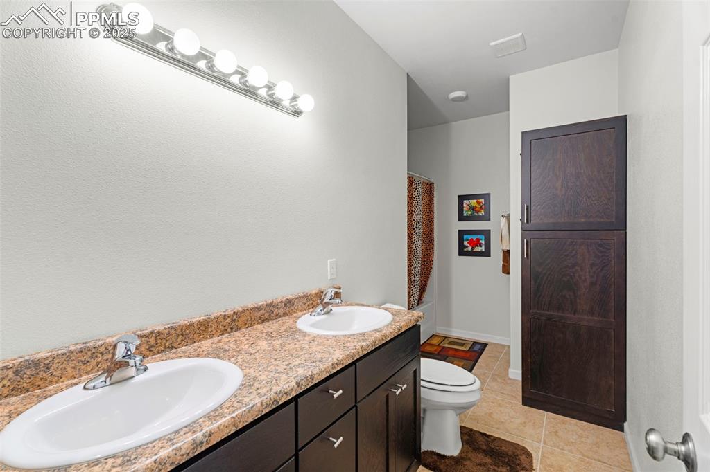 6040 Big Sky Drive Rye, CO 81069 - Photo 15 of 50 a bathroom with a granite countertop sink a toilet and a mirror