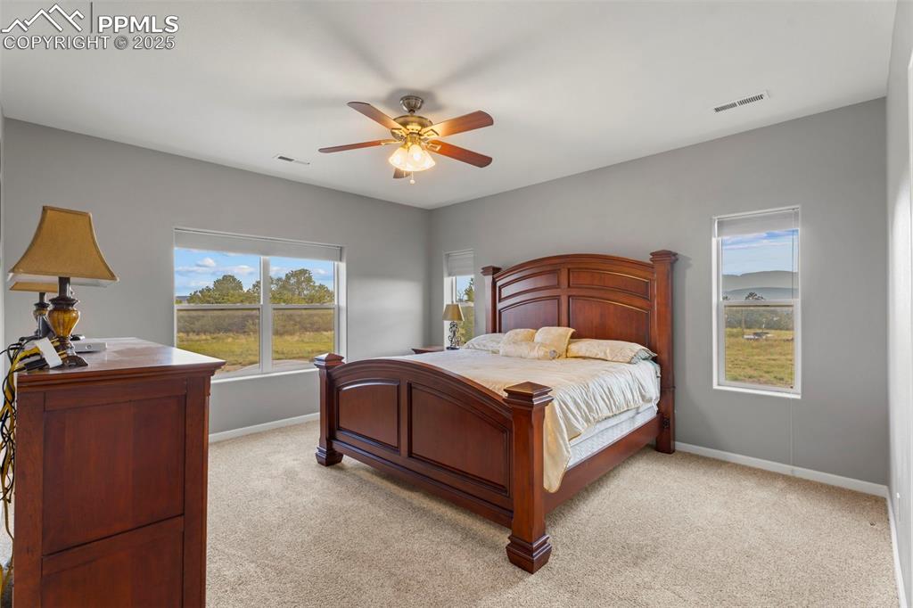 6040 Big Sky Drive Rye, CO 81069 - Photo 16 of 50 a spacious bedroom with a bed and a chandelier