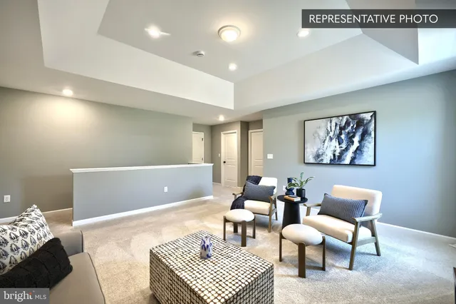 a living room with furniture and a rug